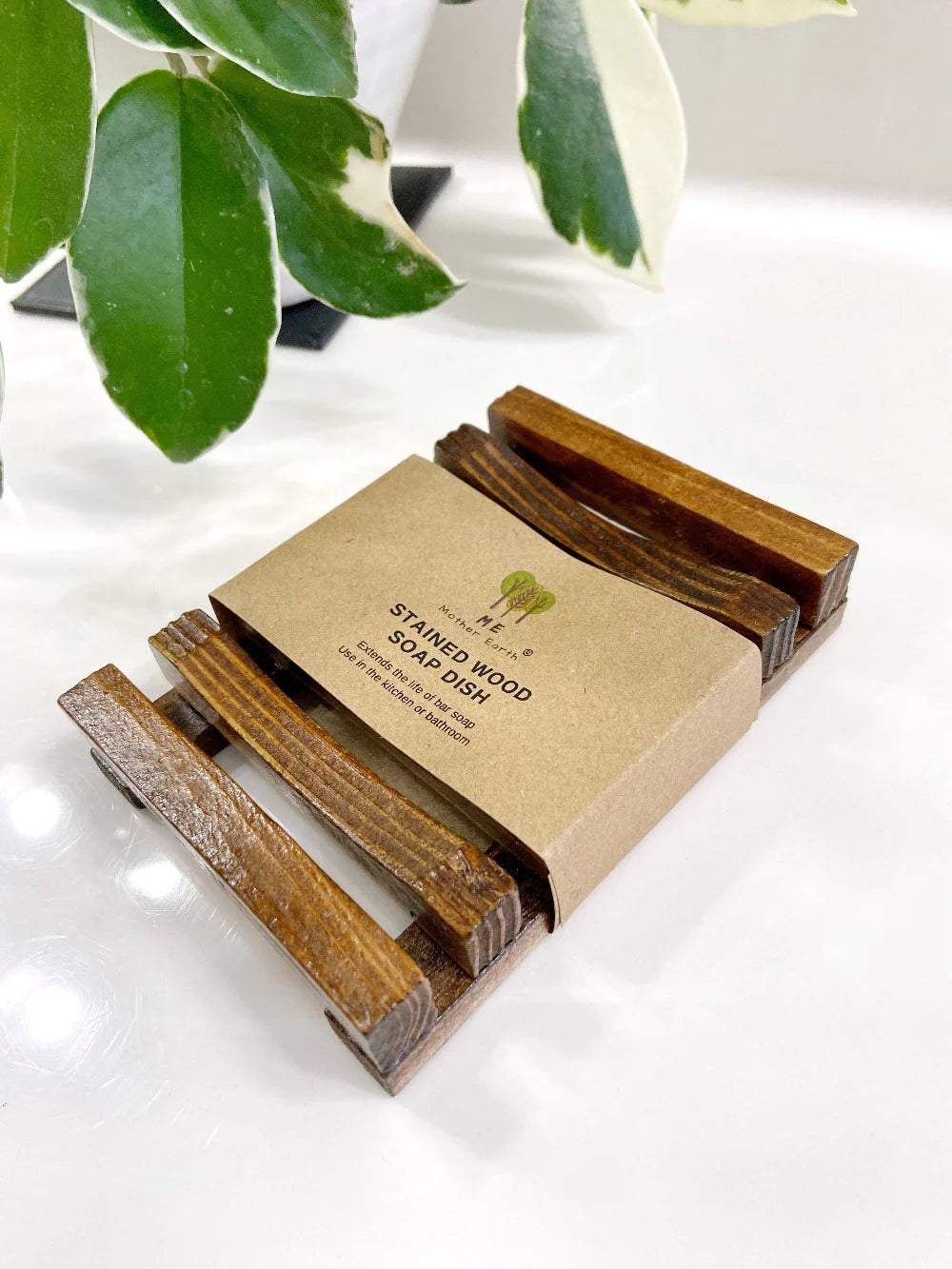 ME Mother Earth Stained Wood Soap Dish