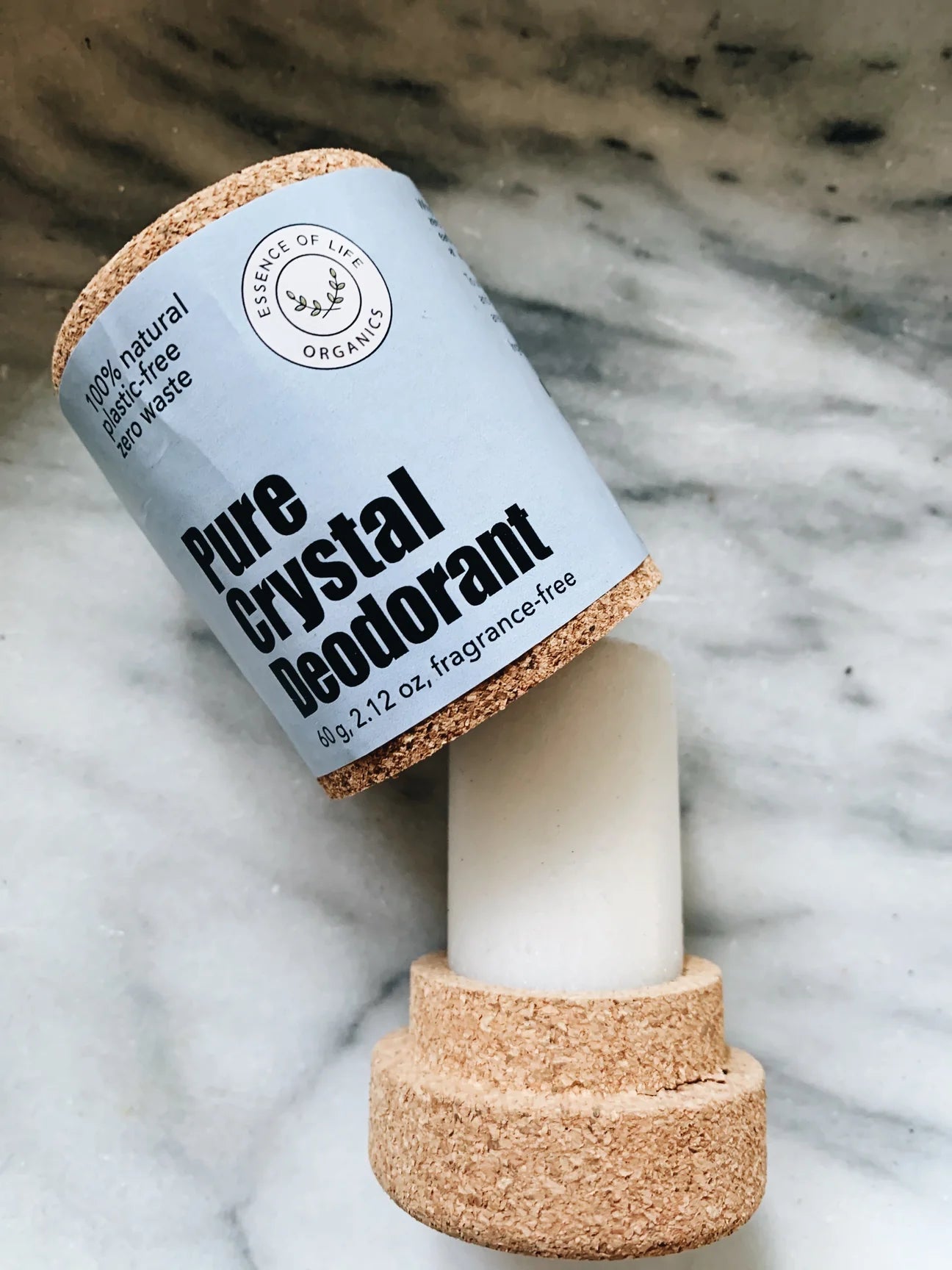 Essence of Life Organics - Crystal Deodorant Stick, in zero waste cork packaging